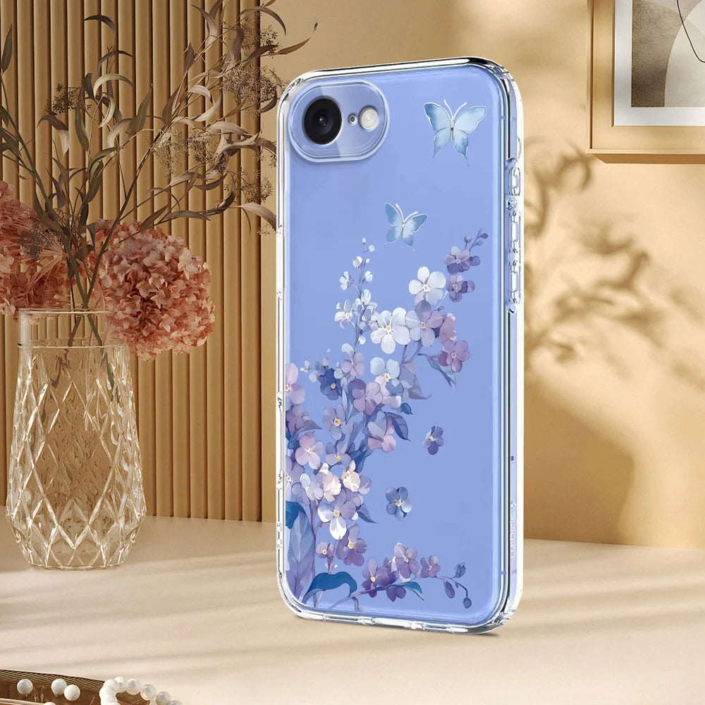 For iPhone 17e / 16e Case Butterfly Floral Pattern Printing TPU Phone Back Cover - Violets - 5