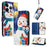 For iPhone 16 Pro Wallet Case Christmas Pattern Printing Leather Phone Cover with Lanyard - Gift Box Snowman - 2