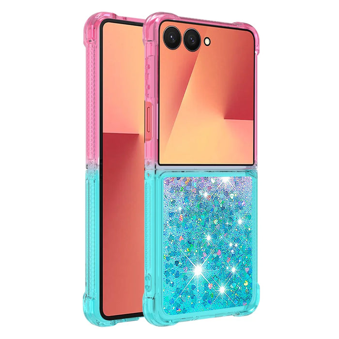 For Samsung Galaxy Z Flip7 5G TPU Case Gradient Quicksand Phone Back Cover - Pink+Sky Blue - 1