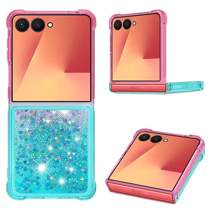 For Samsung Galaxy Z Flip7 5G TPU Case Gradient Quicksand Phone Back Cover - Pink+Sky Blue - 2