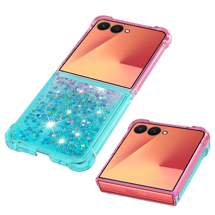 For Samsung Galaxy Z Flip7 5G TPU Case Gradient Quicksand Phone Back Cover - Pink+Sky Blue - 4