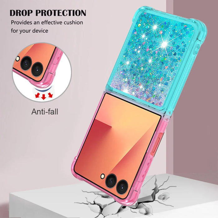 For Samsung Galaxy Z Flip7 5G TPU Case Gradient Quicksand Phone Back Cover - Pink+Sky Blue - 5