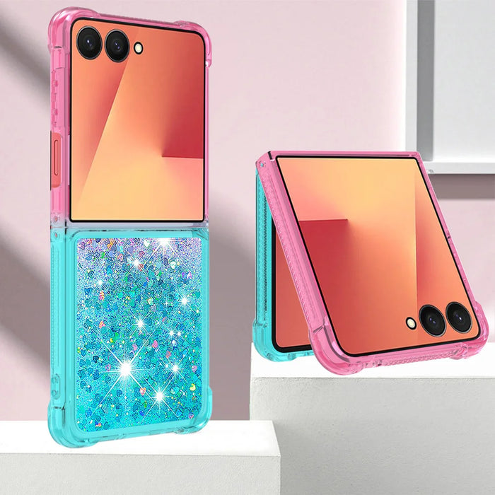 For Samsung Galaxy Z Flip7 5G TPU Case Gradient Quicksand Phone Back Cover - Pink+Sky Blue - 6