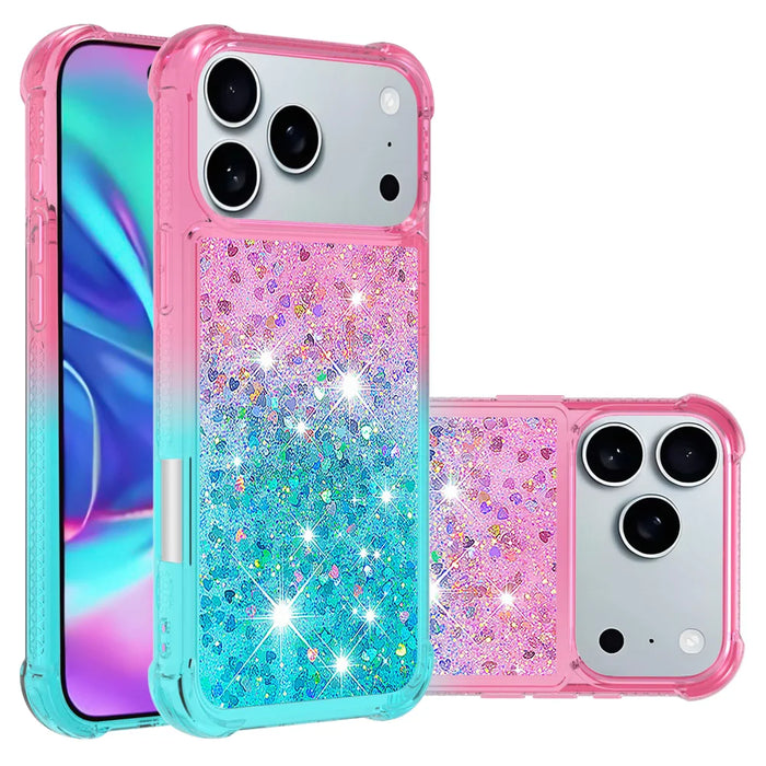 For iPhone 18 Pro / 17 Pro TPU Case Gradient Quicksand Phone Back Cover - Pink+Sky Blue - 1