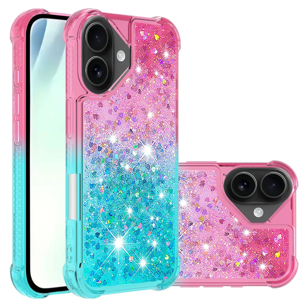 For iPhone 17 TPU Case Gradient Quicksand Phone Back Cover - Pink+Sky Blue - 1