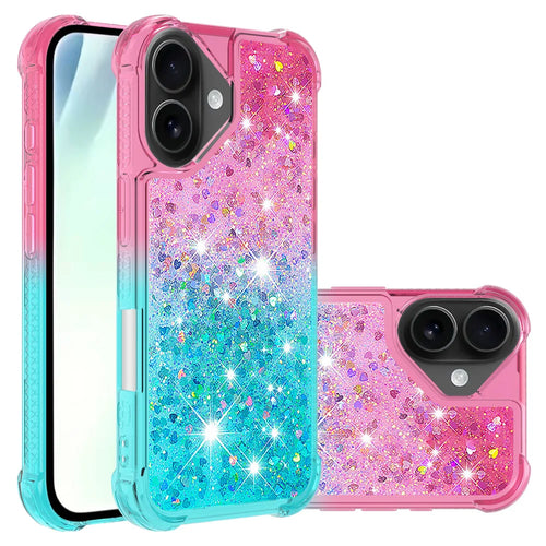 For iPhone 17 TPU Case Gradient Quicksand Phone Back Cover - Pink+Sky Blue - 1