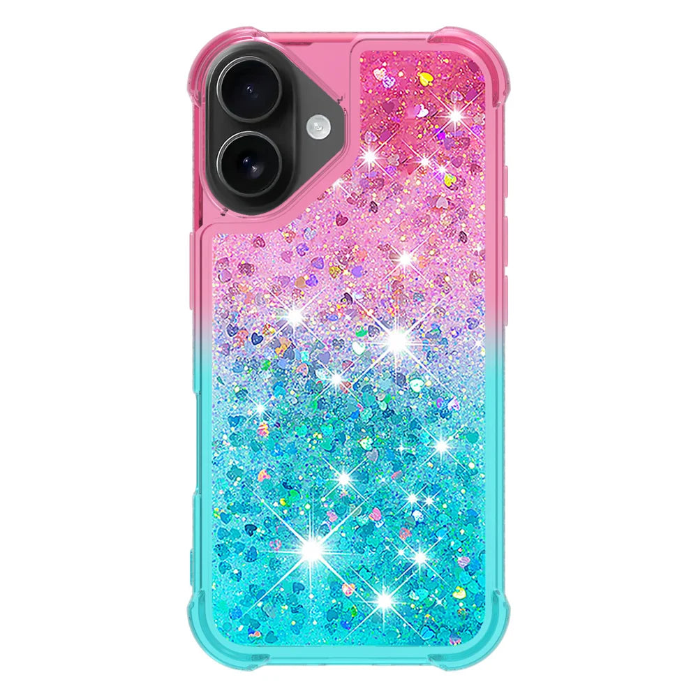 For iPhone 17 TPU Case Gradient Quicksand Phone Back Cover - Pink+Sky Blue - 2