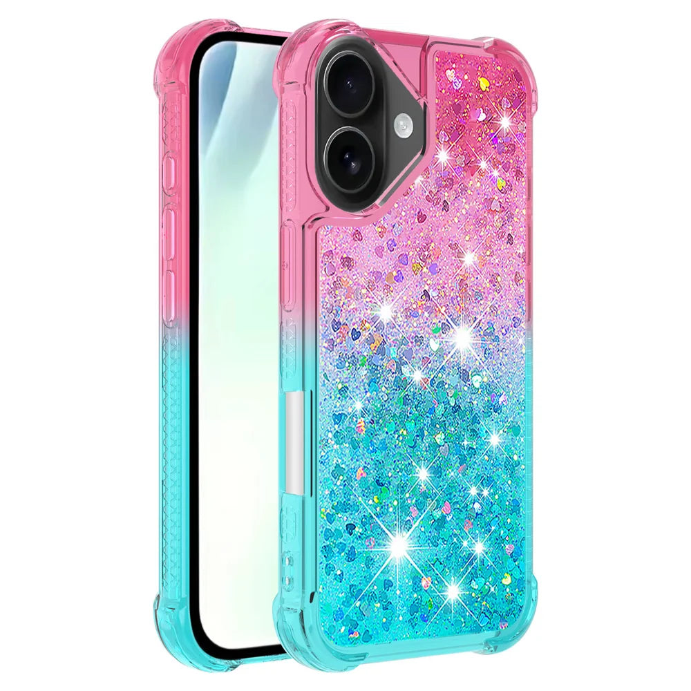 For iPhone 17 TPU Case Gradient Quicksand Phone Back Cover - Pink+Sky Blue - 3