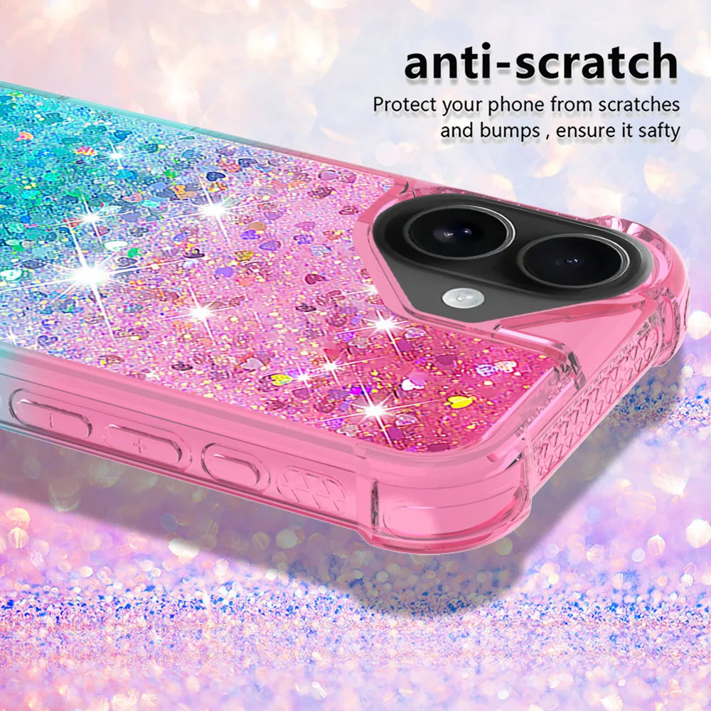 For iPhone 17 TPU Case Gradient Quicksand Phone Back Cover - Pink+Sky Blue - 4