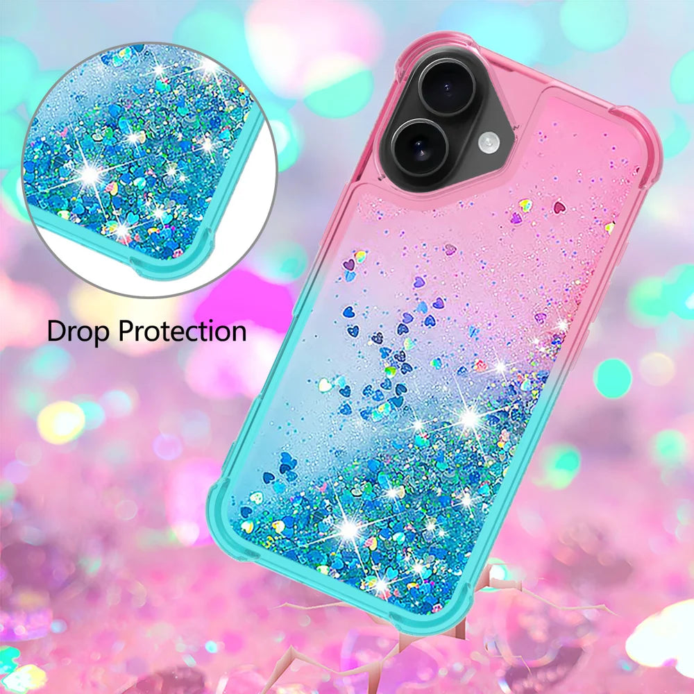 For iPhone 17 TPU Case Gradient Quicksand Phone Back Cover - Pink+Sky Blue - 5