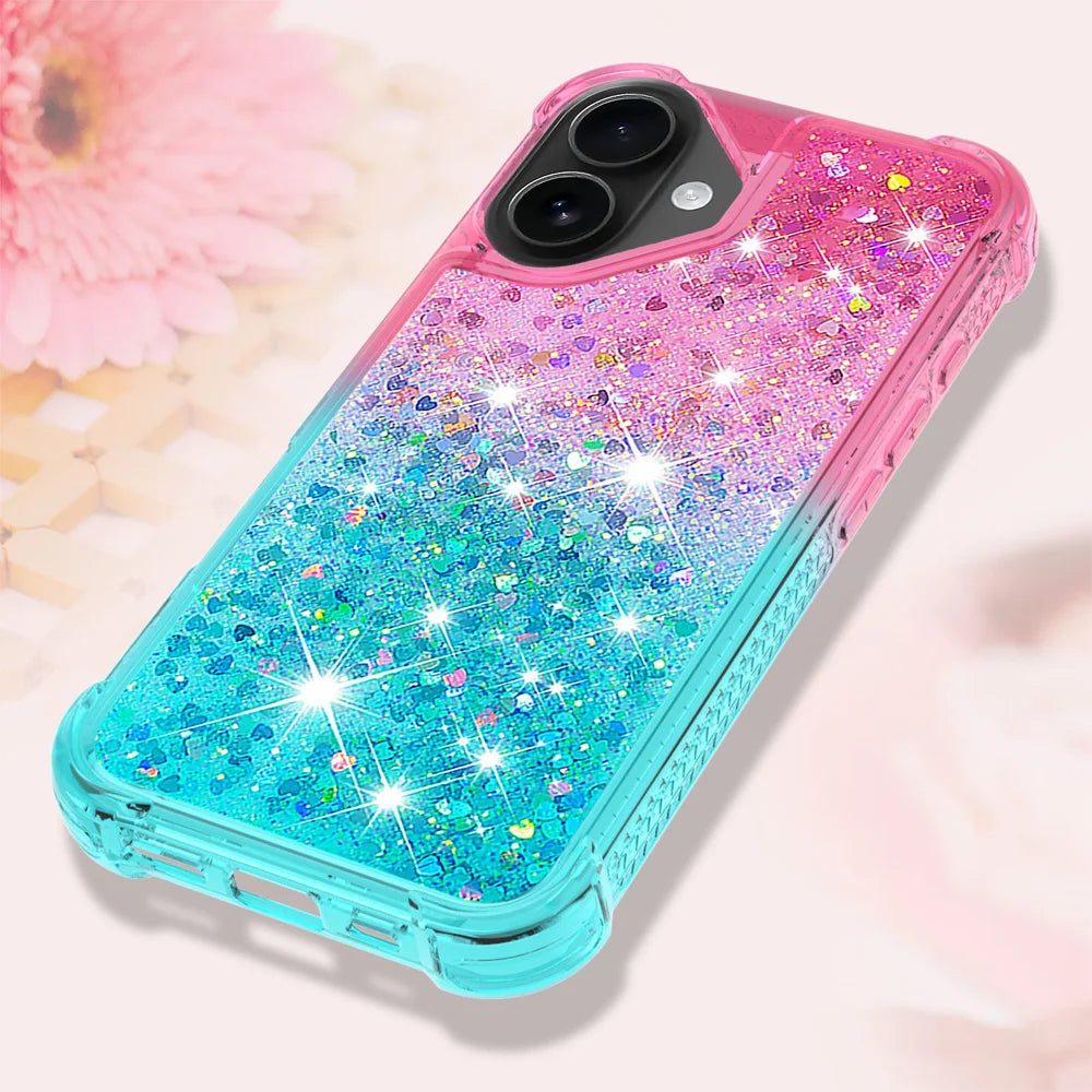 For iPhone 17 TPU Case Gradient Quicksand Phone Back Cover - Pink+Sky Blue - 6