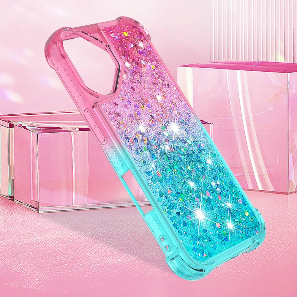 For iPhone 17 TPU Case Gradient Quicksand Phone Back Cover - Pink+Sky Blue - 7