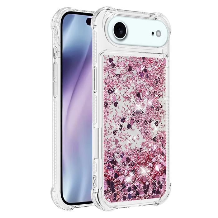 For iPhone Air TPU Case Glitter Quicksand Shockproof Phone Back Cover - Rose Gold / Hearts - 3