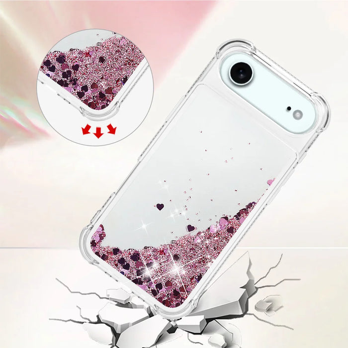 For iPhone Air TPU Case Glitter Quicksand Shockproof Phone Back Cover - Rose Gold / Hearts - 4