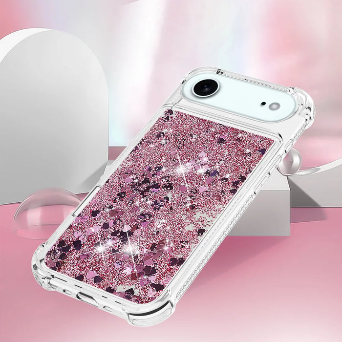 For iPhone Air TPU Case Glitter Quicksand Shockproof Phone Back Cover - Rose Gold / Hearts - 5