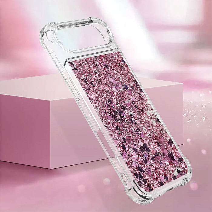 For iPhone Air TPU Case Glitter Quicksand Shockproof Phone Back Cover - Rose Gold / Hearts - 6