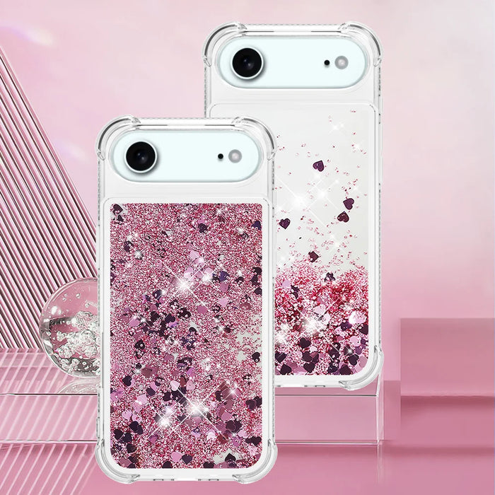 For iPhone Air TPU Case Glitter Quicksand Shockproof Phone Back Cover - Rose Gold / Hearts - 7
