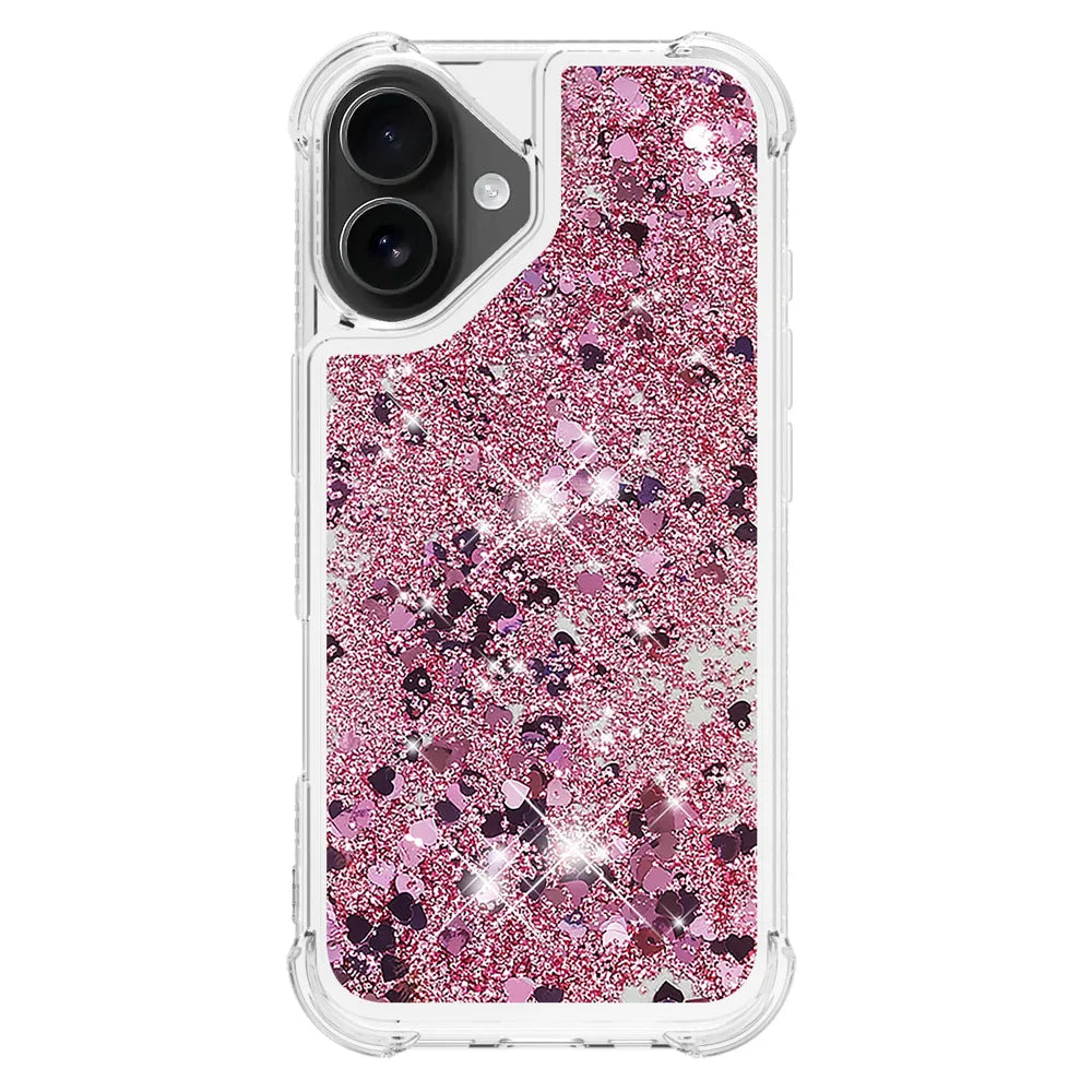 For iPhone 17 TPU Case Glitter Quicksand Shockproof Phone Back Cover - Rose Gold / Hearts - 2