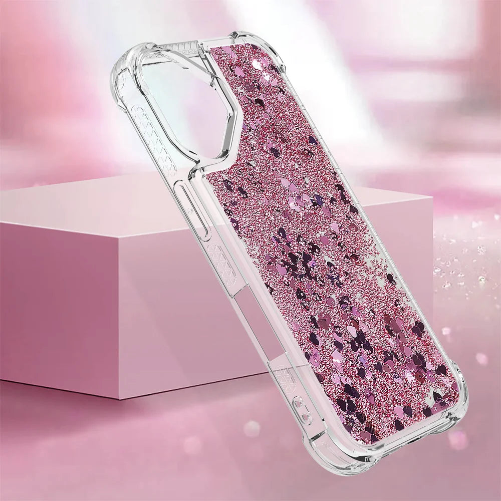 For iPhone 17 TPU Case Glitter Quicksand Shockproof Phone Back Cover - Rose Gold / Hearts - 6