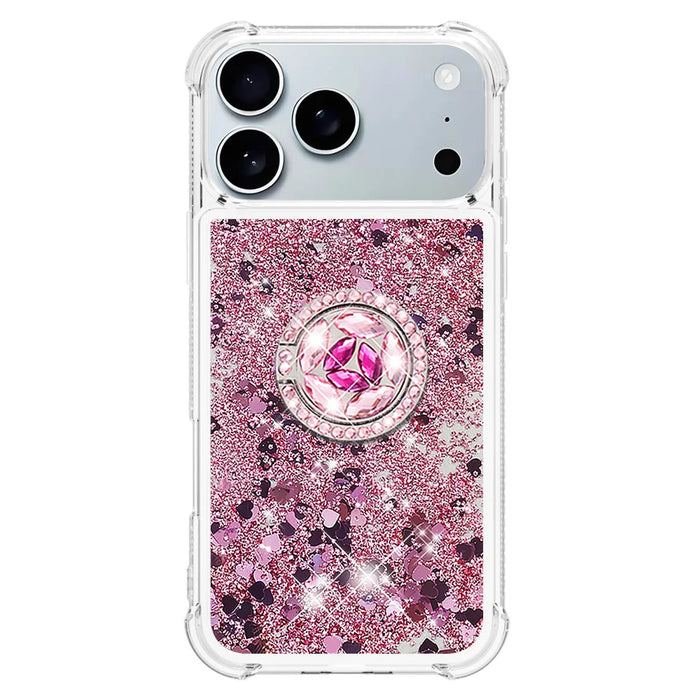 For iPhone 18 Pro Max / 17 Pro Max TPU Case with Kickstand Quicksand Shockproof Cover - Rose Gold / Hearts - 2