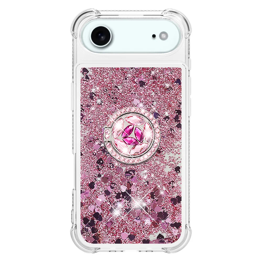For iPhone Air TPU Case with Kickstand Quicksand Shockproof Cover - Rose Gold / Hearts - 2