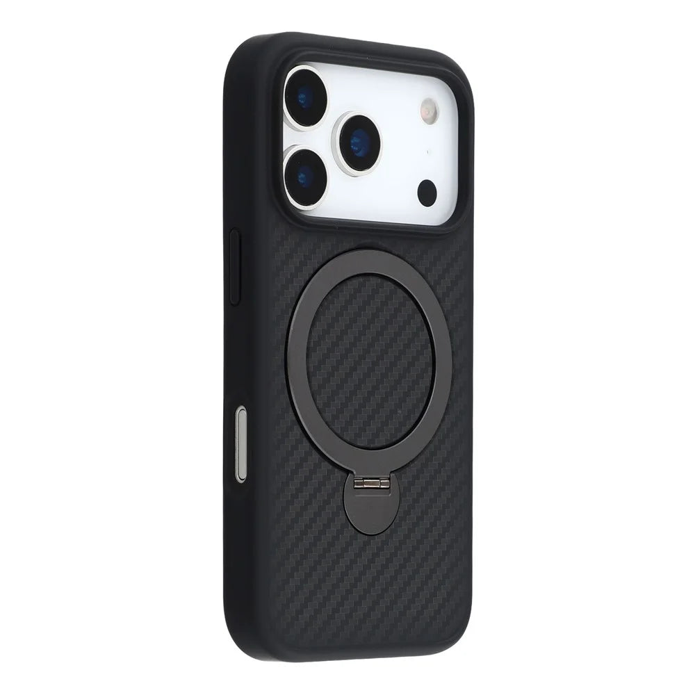 For iPhone 17 Pro Case Compatible with MagSafe Kickstand TPU + PC Phone Cover Carbon Fiber Texture - 1
