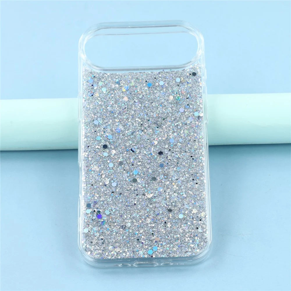 For iPhone Air Case Shockproof Soft TPU Phone Cover Glittery Design - Silver - 6