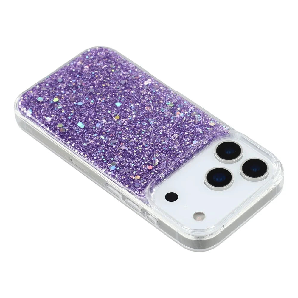 For iPhone 17 Pro Case Shockproof Soft TPU Phone Cover Glittery Design - Purple - 5