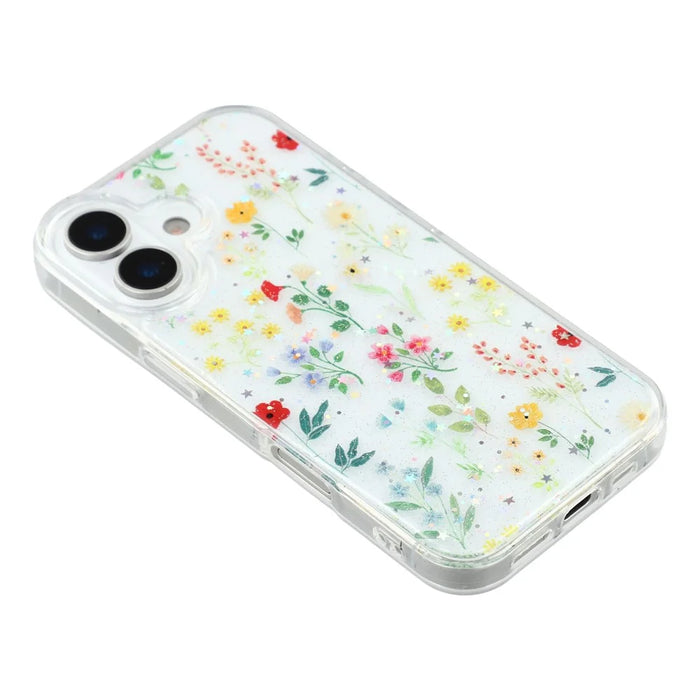 For iPhone 17 Case Glitter Flower Epoxy Shockproof Phone Cover - Style C - 4