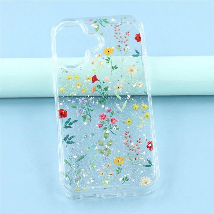 For iPhone 17 Case Glitter Flower Epoxy Shockproof Phone Cover - Style C - 6