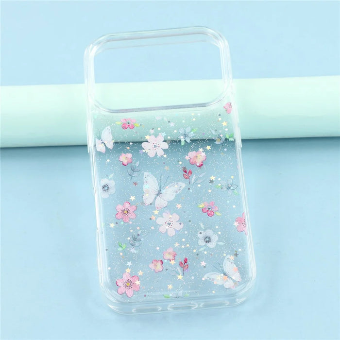 For iPhone 17 Pro Case Glitter Flower Epoxy Shockproof Phone Cover - Style D - 6