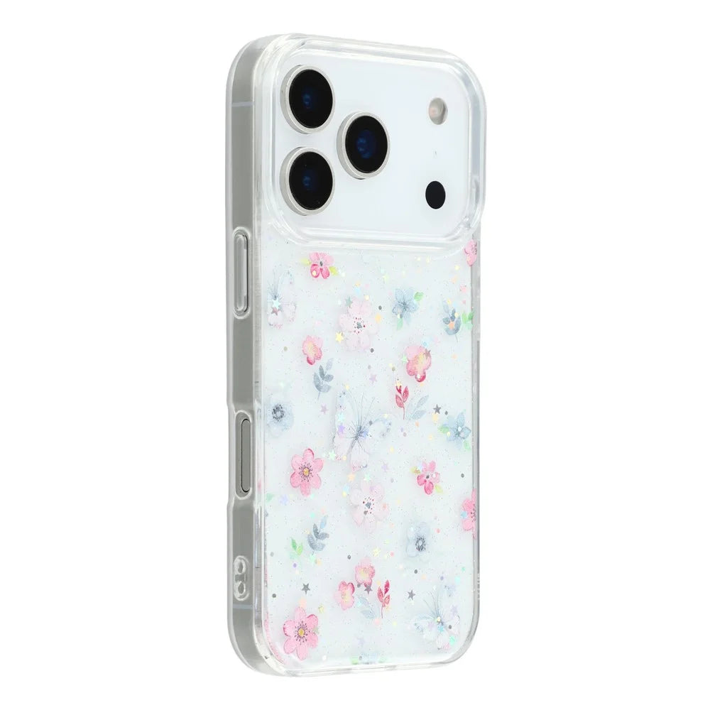 For iPhone 17 Pro Max Case Glitter Flower Epoxy Shockproof Phone Cover - Style D - 1