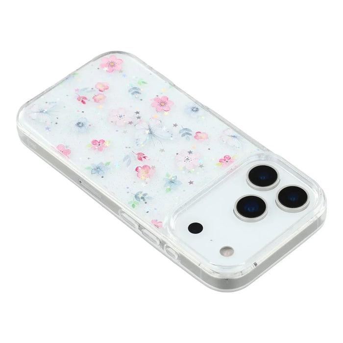 For iPhone 17 Pro Max Case Glitter Flower Epoxy Shockproof Phone Cover - Style D - 5