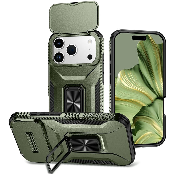 For iPhone 18 Pro / 17 Pro Case Camshield Kickstand TPU + PC Anti-Slip Phone Cover - Green - 1