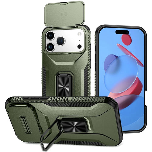 For iPhone 18 Pro Max / 17 Pro Max Case Camshield Kickstand TPU + PC Anti-Slip Phone Cover - Green - 1