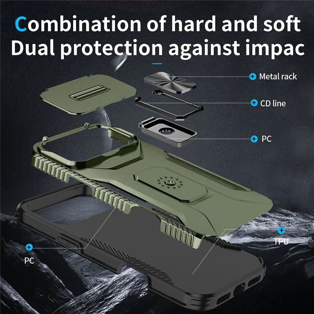 For iPhone 18 Pro Max / 17 Pro Max Case Camshield Kickstand TPU + PC Anti-Slip Phone Cover - Green - 3