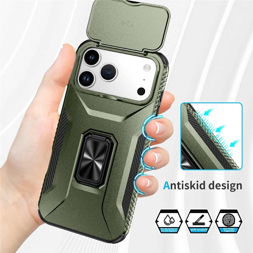 For iPhone 18 Pro Max / 17 Pro Max Case Camshield Kickstand TPU + PC Anti-Slip Phone Cover - Green - 5