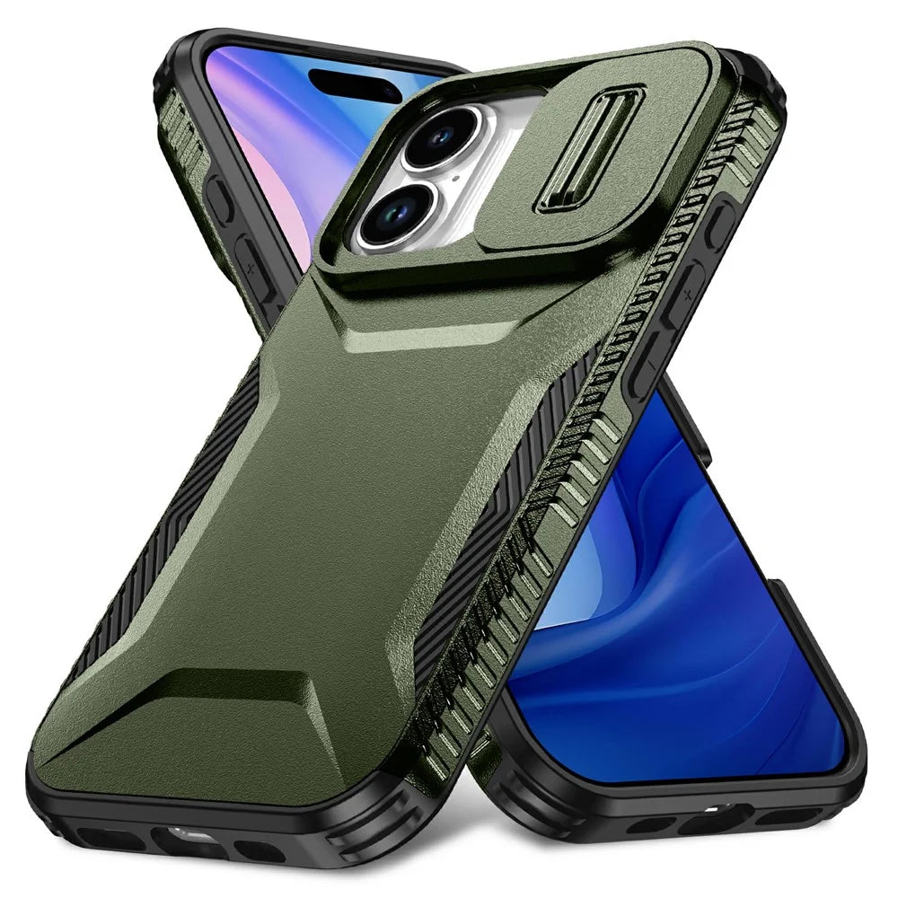 For iPhone 17 Case Camshield TPU + PC Phone Cover Non-Slip Side Edge - Green - 1