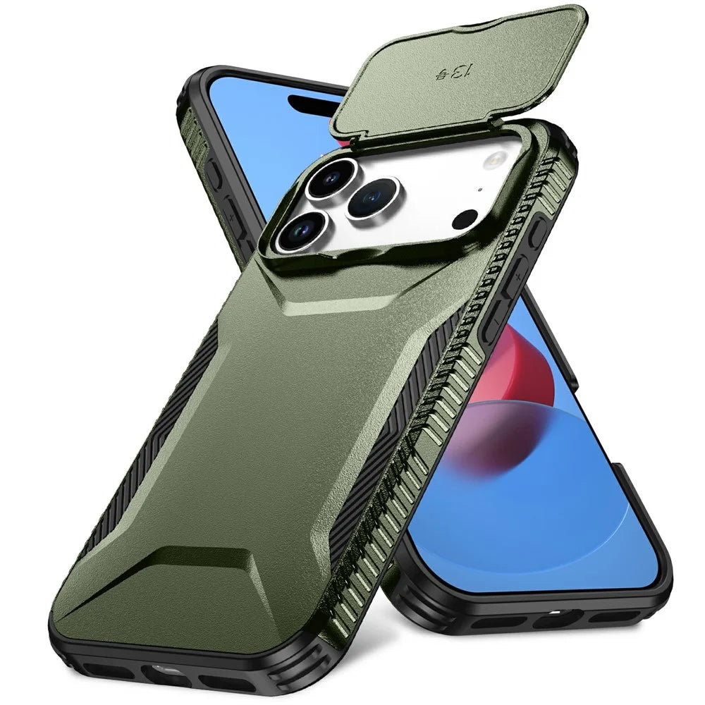 For iPhone 18 Pro Max / 17 Pro Max Case Camshield TPU + PC Phone Cover Non-Slip Side Edge - Green - 1