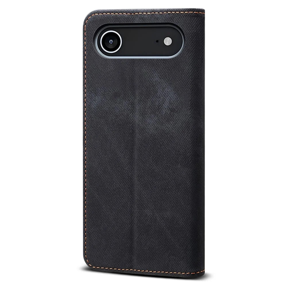 For iPhone Air Case Jeans Cloth Texture Anti-Scratch Leather Stand Phone Cover - Black - 6
