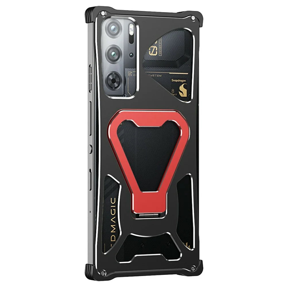 Metal Case for ZTE nubia RedMagic 10S Pro+ 5G / 10S Pro 5G / 10 Pro+ 5G / 10 Pro 5G / 9S Pro+ 5G / 9S Pro 5G / 9 Pro+ 5G / 9 Pro 5G Kickstand Cover - Black / Red - 2