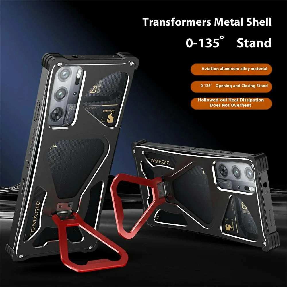 Metal Case for ZTE nubia RedMagic 10S Pro+ 5G / 10S Pro 5G / 10 Pro+ 5G / 10 Pro 5G / 9S Pro+ 5G / 9S Pro 5G / 9 Pro+ 5G / 9 Pro 5G Kickstand Cover - Black / Red - 3