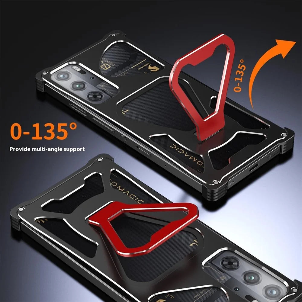 Metal Case for ZTE nubia RedMagic 10S Pro+ 5G / 10S Pro 5G / 10 Pro+ 5G / 10 Pro 5G / 9S Pro+ 5G / 9S Pro 5G / 9 Pro+ 5G / 9 Pro 5G Kickstand Cover - Black / Red - 4