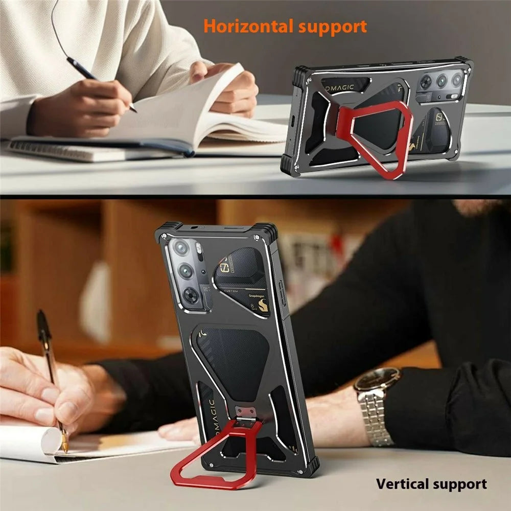 Metal Case for ZTE nubia RedMagic 10S Pro+ 5G / 10S Pro 5G / 10 Pro+ 5G / 10 Pro 5G / 9S Pro+ 5G / 9S Pro 5G / 9 Pro+ 5G / 9 Pro 5G Kickstand Cover - Black / Red - 5