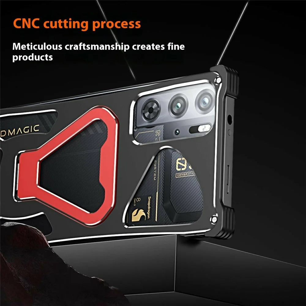 Metal Case for ZTE nubia RedMagic 10S Pro+ 5G / 10S Pro 5G / 10 Pro+ 5G / 10 Pro 5G / 9S Pro+ 5G / 9S Pro 5G / 9 Pro+ 5G / 9 Pro 5G Kickstand Cover - Black / Red - 6