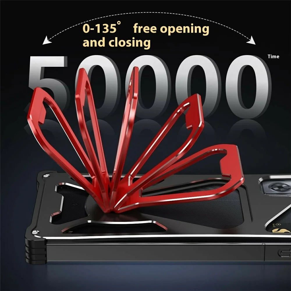 Metal Case for ZTE nubia RedMagic 10S Pro+ 5G / 10S Pro 5G / 10 Pro+ 5G / 10 Pro 5G / 9S Pro+ 5G / 9S Pro 5G / 9 Pro+ 5G / 9 Pro 5G Kickstand Cover - Black / Red - 7