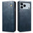 For iPhone 17 Pro Max Case Crazy Horse Texture Waxy Leather Wallet Stand Phone Cover - Blue - 1