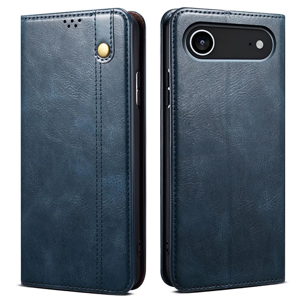For iPhone Air Case Crazy Horse Texture Waxy Leather Wallet Stand Phone Cover - Blue - 1