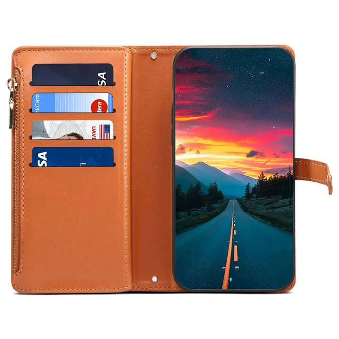 ESEBLE Galaxy Series For iPhone 17 Pro Case RFID Blocking Leather Zipper Phone Cover with Shoulder Strap + Wrist Strap - Brown - 2