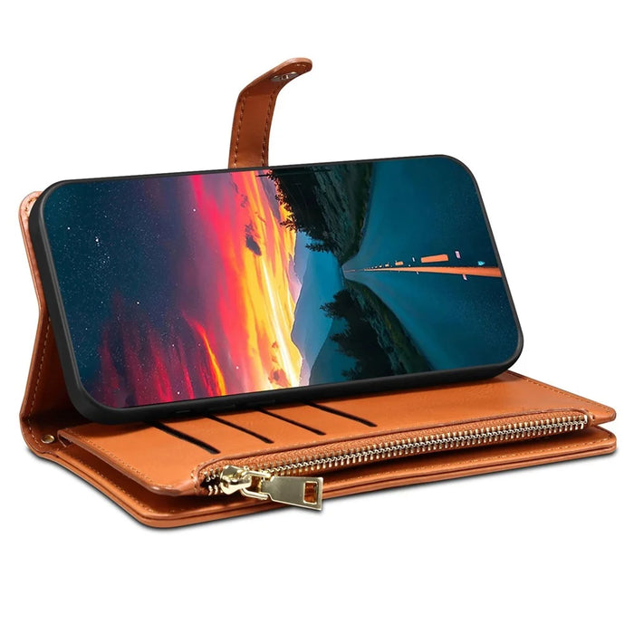 ESEBLE Galaxy Series For iPhone 17 Case RFID Blocking Leather Zipper Phone Cover with Shoulder Strap + Wrist Strap - Brown - 3